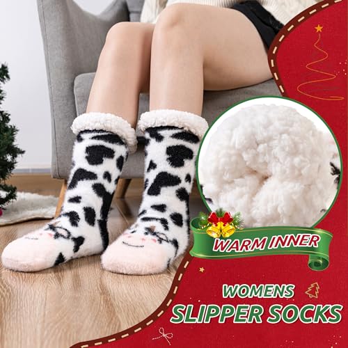 Image of WEVIAS Womens Slipper Fuzzy Socks Winter Thermal Cozy Warm Fleece Lined Non Slip Fluffy Thick Soft Sleep Cabin Socks With Grips