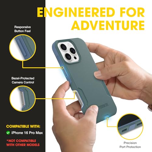 Image of OtterBox iPhone 16 Pro Max (Only) - Commuter Series Case - Built-in MagSafe - Thin, Dual-Layer, Pocket-Friendly, Port Cover - Saltwater Breeze (Sage /Blue)