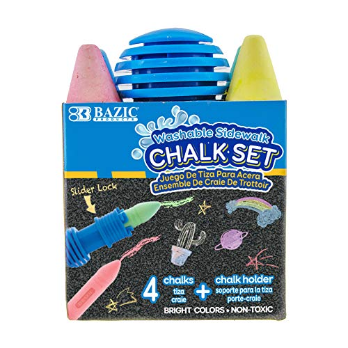 BAZIC PRODUCTS Jumbo Sidewalk Chalks & Chalk Holders, 4 Colors Chalks with 1 Plastic Holder Color May Vary, Outdoor Art Coloring, Gift for Kids,...