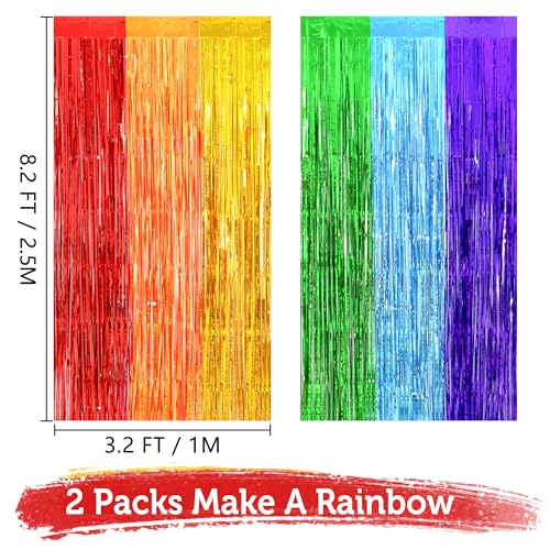 Image of Rainbow Party Decorations, Thicken 2 Pack 3.2 x 8.2 FT Pride Decorations Streamers Foil Fringe Backdrop Curtains for Kindergarten Preschool Graduation Decorations