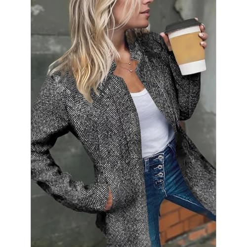 Datebacko Women's Solid Color Pocket Long Sleeve Open Front Coat, 45° Twill Weave Stand Collar With Notch Design4