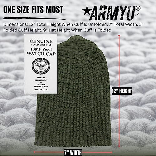 ARMYU Military Genuine GI Watch Cap Warm Winter USN Wool Beanie Solid Cuffed Army Hat