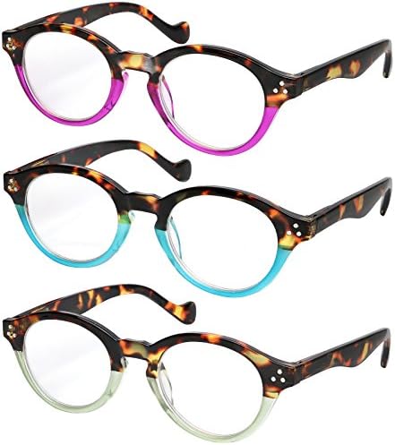 Reading Glasses Set of 3 Round Spring Hinge Ombre Havana Fashion Readers for Women