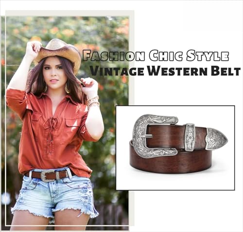 Women's Vintage Western Genuine Leather Belt Black Waist Belt for Jeans2