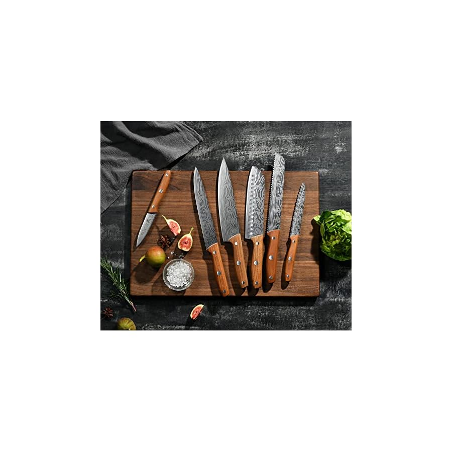 EUNA-Kitchen-Knife-Set-With-Block-7-Pieces-Knife-Block-Set-with-Wood-Handle-Japanese-Stainless-Steel-Chef-Knife-Set-Professional-Cooking-Knive-Best-Fathers-Day-Gifts-Silver Knife Set, 7 Pieces Knife Block Set, EUNA Kitchen Knife Set with Wooden Handle, Japanese Stainless Steel Chef Knife Set Professional Cooking Knives, Silver