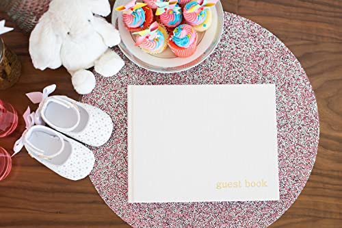 Pearhead Baby Shower Guest Book, Gender Neutral, Classic Neutral Guest Book For Weddings And Events, 7" X 9", Ivory Linen With Gold Print, 100 Blank Pages #TOP5