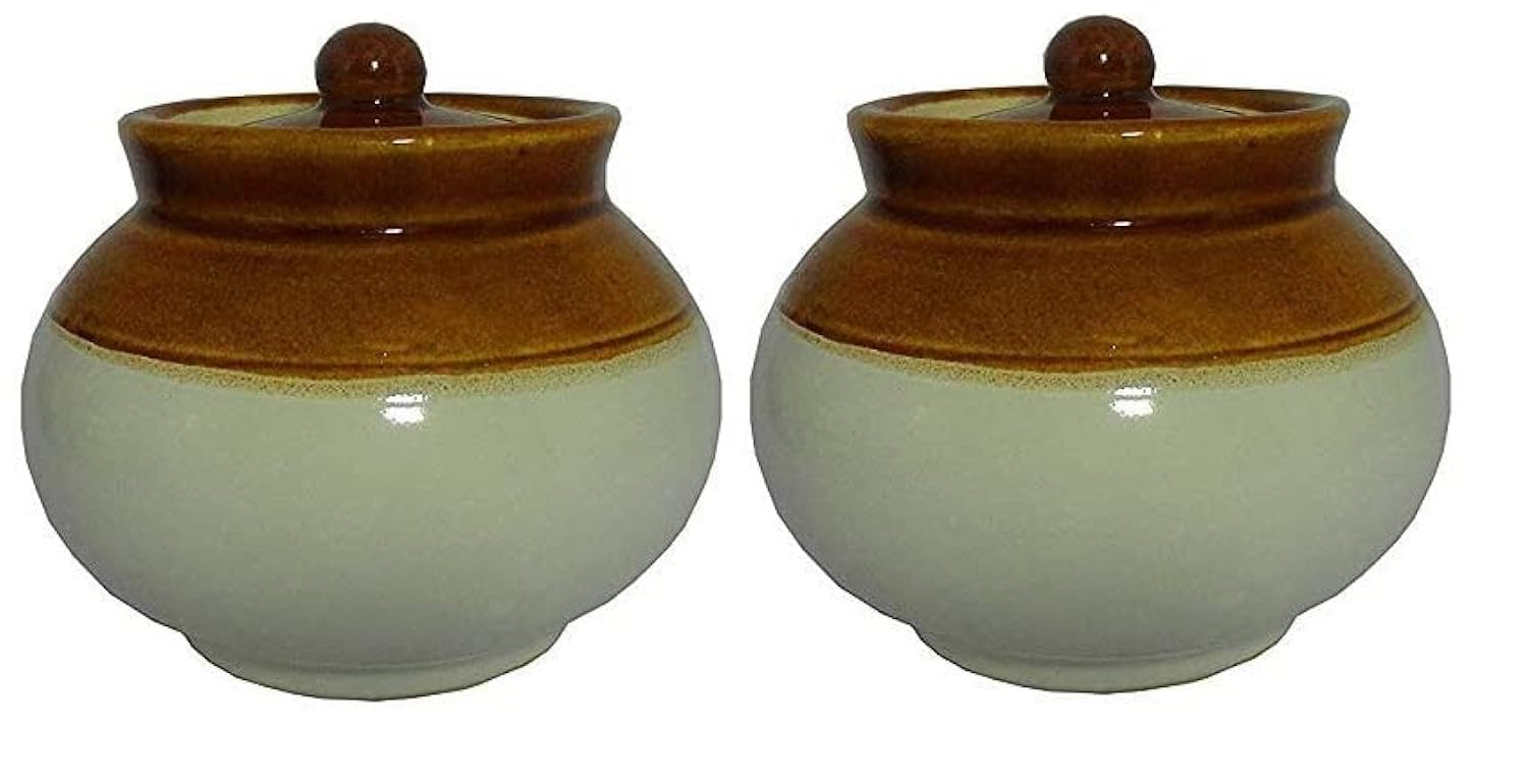 Qimacplus Ceramic Handi Pickle Jar| Food Storage Jar | Multipurpose Jar | Lota Jar For kitchine and Dinning table 500 ML set of 2