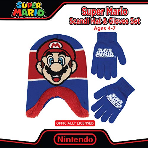 Nintendo boys Winter Hat and Kids Gloves Set, Super Mario Beanie for Ages 4-73