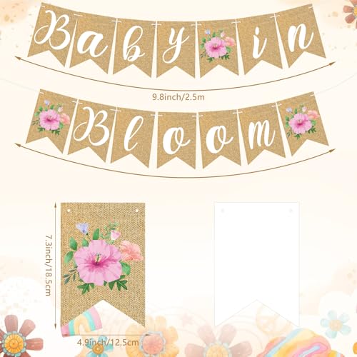 Image of Baby in Bloom Banner Baby Shower Paper Banner Party Decoration Flower Baby Shower Bunting Garland Wall Hanging Sign Decor for Girl Baby in Bloom Party Indoor Decorations
