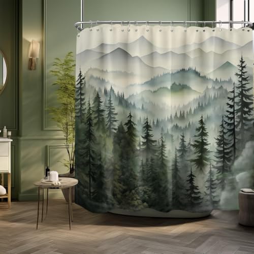 Sage Green Forest Extra Wide Shower Curtain...