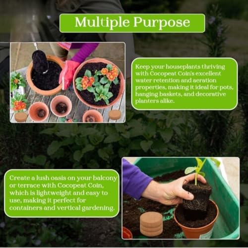 Image of Cocopeat Discs for Plants (50 Discs) | Natural Coco Coir Potting Soil | Suitable for Seeds, Herbs & Flowers