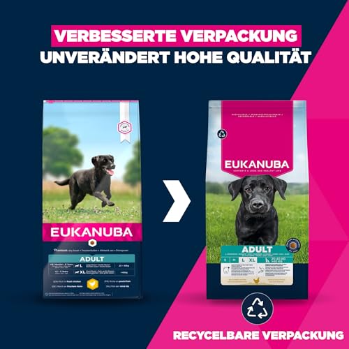 Eukanuba Hundefutter mit frischem Huhn für große Rassen, Premium Trockenfutter für ausgewachsene Hunde, 15 kg