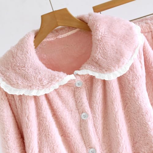 VBTAPA Pajama Set Women Bed Jackets for Women Cozy Fleece Long Sleeve Lounge Coats Fall Winter Lightweight Button Cardigan With Pockets 2026 Pink M - image 6