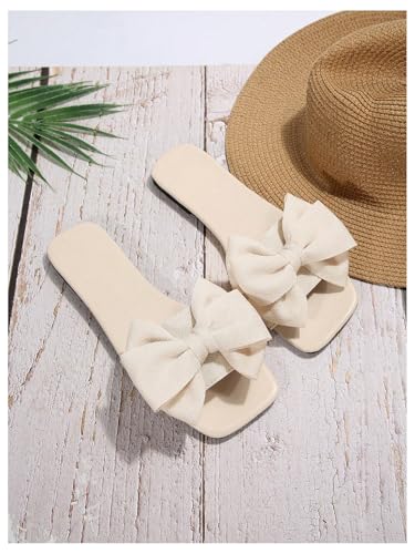 Image of GORGLITTER Women's Gold Sandals Dressy Cute Summer 2026 Bow Square Toe Trendy Beach Boho Wedding Vacation Slides Shoes