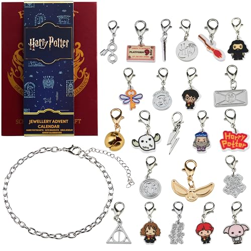 Get Trend Harry Potter Schmuck Adventskalender 2025 Kinder Weihnachtskalender mit DIY Charm Armband, 24 Türen, Geschenke für Mädchen Teenager (Burgunderrot Harry Potter)