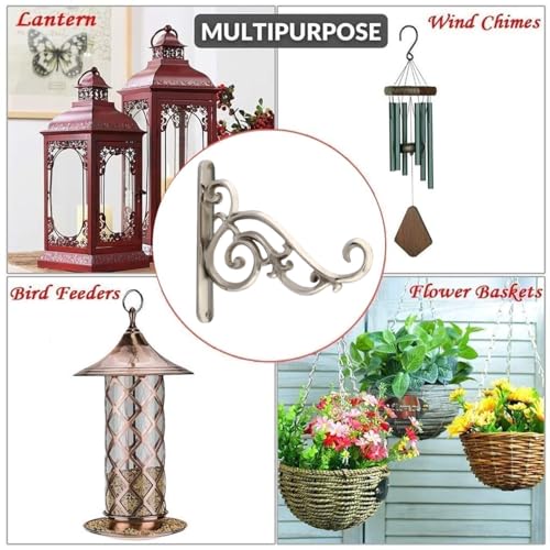 Image of GHAR DWAR Metal Wall Hook Hanging Plant Bracket Decorative Straight Plant Hanger for Pots, Bird Feeders, Planters, Lanterns, Macrame, Wind Chimes Indoor Outdoor (Pack of 4, Silver)