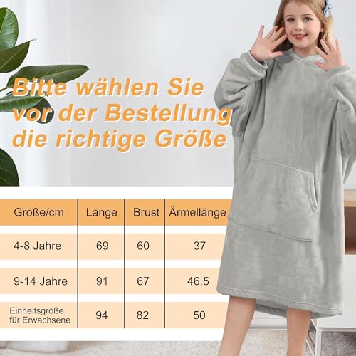 V.&GRIN Übergroße Kapuzen-Decke, Weicher Flauschfleece-Pullover Sweatshirt für Frauen Männer Kinder – Familienlook in Übergröße XXL Grau