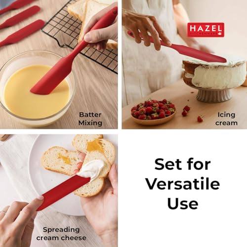 Image of HAZEL Silicone Spatula Set of 4 | Non Stick Spatula, Brush, Icing Knife & Spoonula | Seamless Design Tools for Baking, Mixing & Cooking