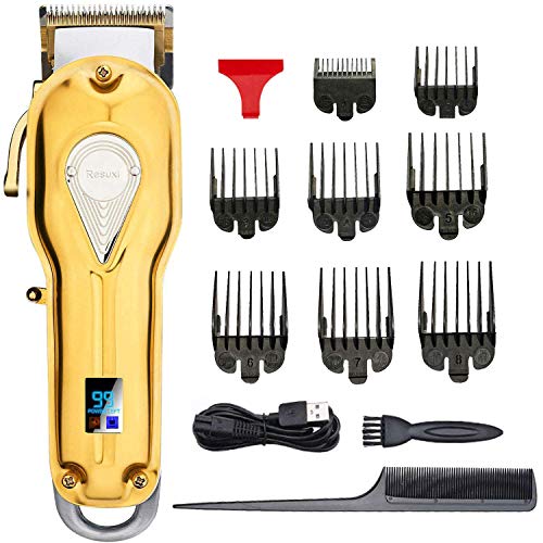 Ornate Hair Clippers for Men Professional Cordless Barber Clippers for Hair Cutting Wireless Mens Beard Trimmer Set with Taper Lever, LED Display, Gold Ornate Hair Clippers for Men Professional Cordless Barber Clippers for Hair Cutting Wireless Mens Beard Trimmer Set with Taper Lever, LED Display, Gold