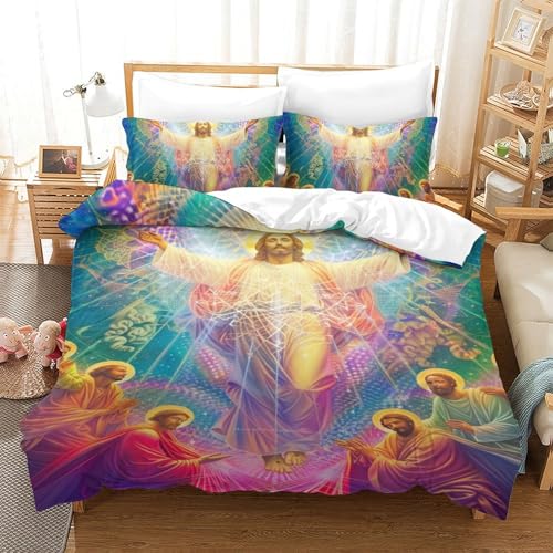 Housses de couettes Jésus imprimé 3D en microfibre 140x200 cm