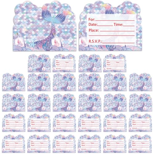 TEOZBLU 30 unidades cartões de convite para aniversários de criança, 14 x 11 cm, cartões de convite de sereia de sonho para meninas e meninos, convite de aniversário infantil para festas infantis