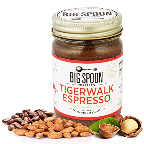 Big Spoon Roasters Espresso Almond Butter With Sea Salt - Keto Friendly, Low Sugar Almond Butter - Crunchy Almond Butter w/ Bee-Friendly Almonds - Gourmet, Vegan Almond Nut Butter - 13 Ounces