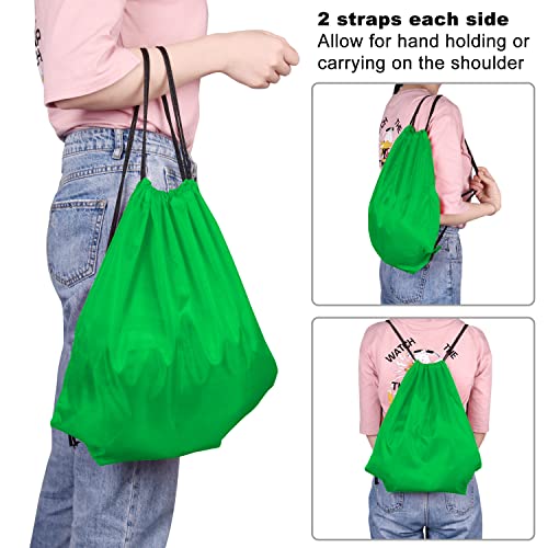 Image of KUUQA 100Pcs Green Drawstring Backpacks - Bulk Gym Sport Travel Bags