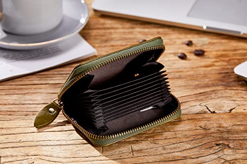 Image of Vintage Full Top Grain Leather Wallet RFID Blocking Multi Card Case with Zipper Pocket Card Holder for Men Women Gift Box