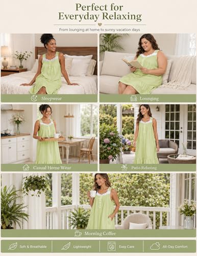 Image of Viakeo 100% Cotton Nightgowns for Women | Sleeveless Sleep Dress, Sleepwear Lounge Dress, Button Nightshirs with pockets