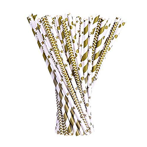 eBoot Drinking Straws Paper Straws for Celebrations, Christmas, Birthday, Wedding, Baby Shower and Party, 100 Pieces (Gold)