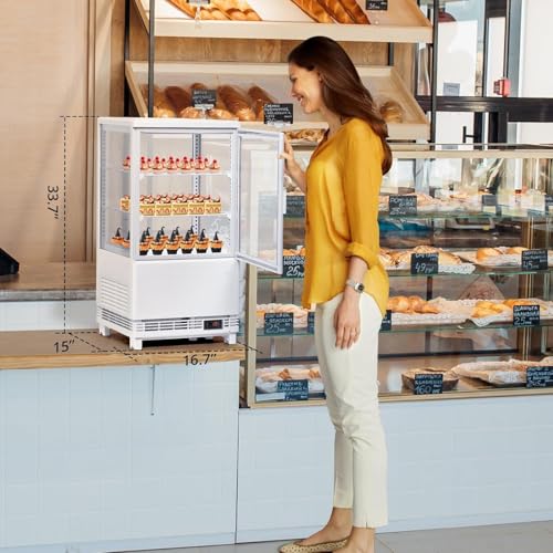 Image of Commercial Beverage Refrigerator, Upright Beverage Display Refrigerator with Double Glass Door and Adjustable Shelves, Refrigerated Beverage Cooler for Restaurants, Bars, Shops