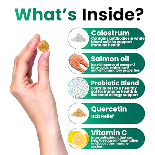 Image of Dog Allergy Relief Chews - Dog Itch Relief - Probiotics, Omega 3 Fish Oil + Colostrum - Itchy Skin - Seasonal Allergies - Anti Itch Support & Hot Spots - Immune Health Supplement - Made in USA