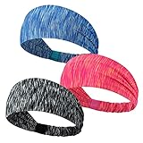3 Stück Unisex Sport Stirnband Dünn,Anti Rutsch,Schweißband für Fitness,Jogging,Laufen,Wandern,Yoga,Motorrad,Polyester (rot+grau+blau)