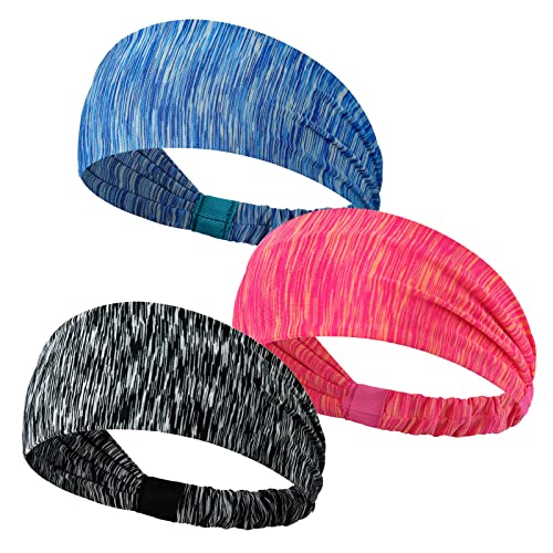 3 Stück Unisex Sport Stirnband Dünn,Anti Rutsch,Schweißband für Fitness,Jogging,Laufen,Wandern,Yoga,Motorrad,Polyester (rot+grau+blau) Cover