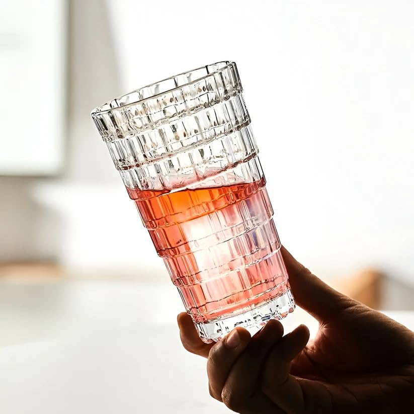 Image of Premium 350ML Juice Glasses Drinking Glasses, Highball Lead-Free Glasses, Tumblers for Water, Juice, Beer, Cocktail and Mixed Drinks - Pieces, Transparent (Hiball Glasses, 4 Count (Pack of 1))