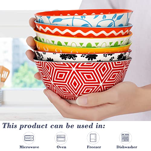 Vivimee Porcelain Cereal Bowls Set Of 6, 24 Ounce Colorful Soup Bowls, Ceramic Oatmeal Bowls For Cereal, Soup, Pasta, Oatmeal, Salad And Rice, Microwave And Dishwasher Safe Eating Bowls For Kitchen #TOP2