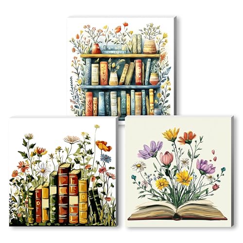 Jiqinsiye 3 Pcs Wooden Framed Flower Paint by Number for Adults,DIY Book Painting Kits for...