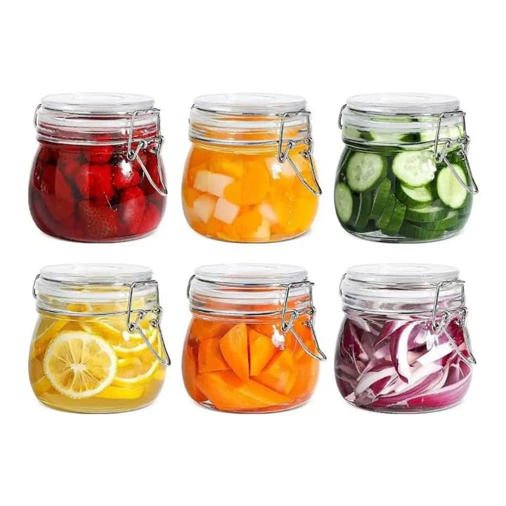 Premify 6 Pack Airtight Glass Jars with Lids 17oz Glass Containers With Clear Preserving Seal Wire Clip Fastening for Canning Kitchen Storage Overnight Oats Pickles Spices & Pantry Organization