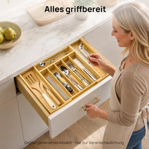Vtopmart Besteckkasten für Schubladen, ausziehbar bis 47cm, Bambus,8 Fächer – Ansicht 7