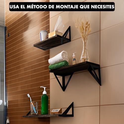 Miniatura 6 de T-LOVENDO.ES Baldas Pared Madera Natural. Estantes flotantes o estantería. Repisas. Juego de 3 Piezas. Ideal salón, Sala Estar, baño, Cocina, decoración. Fácil Montaje. Resistente.