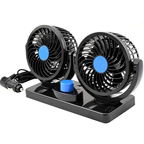 Taotuo 12V Electric Car Fan 360 Degree Rotatable 2 Speed Dual Head Car