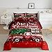 Castle Fairy Christmas Theme Comforter Set Twin Size,Red Farm Truck Pine Tree Bedding Set for Girls Boys Kids,Snowflakes Wooden Stripes Geometry Decorative Soft Chic Quilted Duvet with 1 Pillowcase
