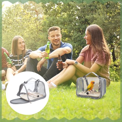 Bird Carrier Backpack Gray Travel Cage with Clear PVC Window and Breathable Mesh Portable Bird Carrier Bag for Small Birds Parrot Cockatiel Parakeet to Vet Visit and Outdoor Adventure - Image 6