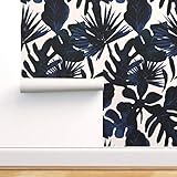 Spoonflower Peel and Stick Removable Wallpaper, Leaves Tropical Baby Jungle Blush Midnight Print,...