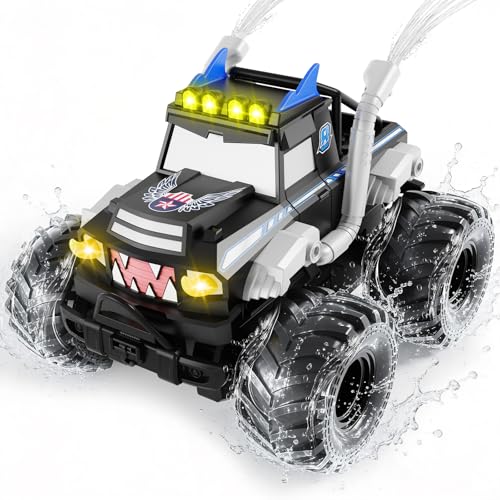 Voiture Télécommandée Tout Terrain Amphibie，2.4GHz Voiture Télécommandée Enfant, 4x4 télécommandée tout terrain, Monstertruck RC avec 360° Drift,...