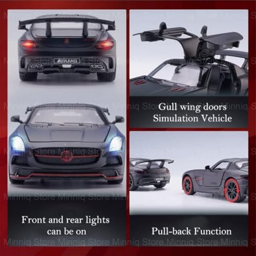 Image of 1 /32 Merceedes Benz SLS AMG GT Future Model Car - Exclusive Alloy Metal Pullback Toy with Openable Doors, Lights, and Music for Kids (1:32 Merceedes SLS- Black)