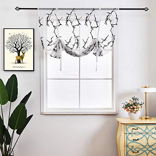 SMITHOOM 1 Piece Roman Curtain Translucent Branches Embroidered Sheer Curtains Rod Pocket Voile Panel for Bedroom Children Room Livingroom Balcony Kitchen Bathroom, Black, 120x120cm