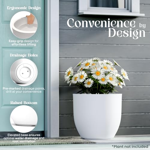 Image of YUCCABE ITALIA FOXB PCUP 12 INCH Pots for Plants Highly Durable Polymers Lightweight Indoor Outdoor Flower Pot Gamla Tree Planter Container Planters for Living Room, Balcony, Garden| White