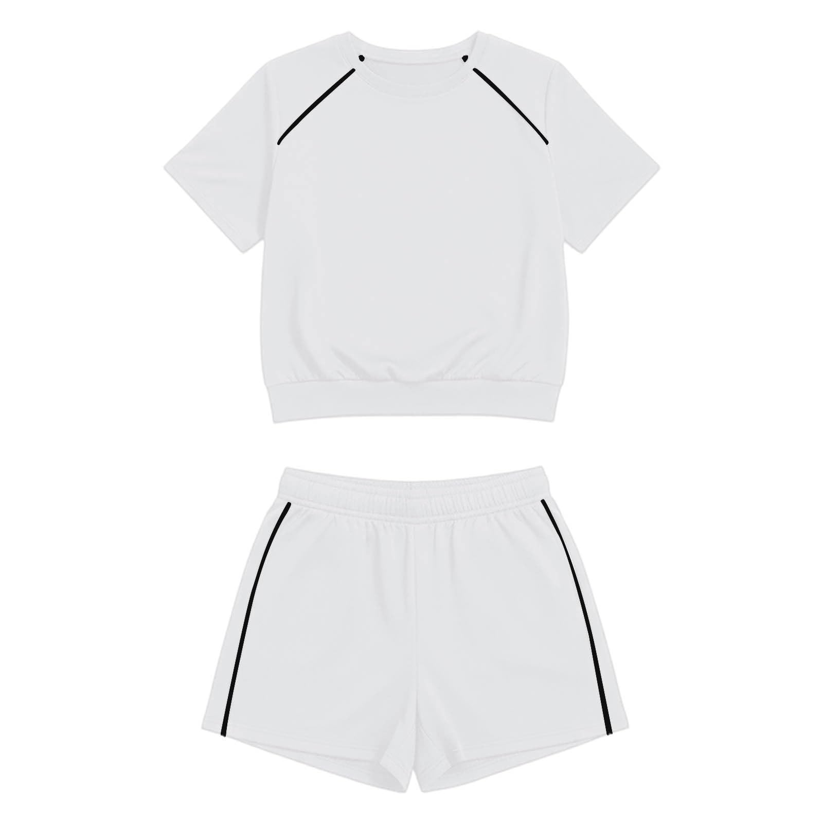 Generisch Abbigliamento estivo da donna con top casual a maniche corte, pantaloncini sportivi come due pezzi, ideale per viaggi, vita quotidiana, ufficio, versatile