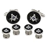 Cuff-Daddy Freemason Masonic Cufflinks Studs Silver Black with Presentation Box